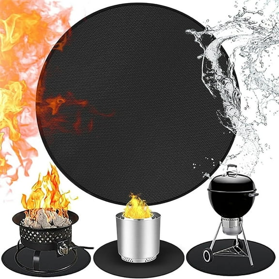 48'' Fire Pit Mat for Solo Stove Bonfire,Topboutique Fireproof Mat, Round Under Grill Mat, Reusable Under Grill Mats, Waterproof Deck Fireproof Pad, Heat Resistant Mat for Grass Outdoor BBQ, Black