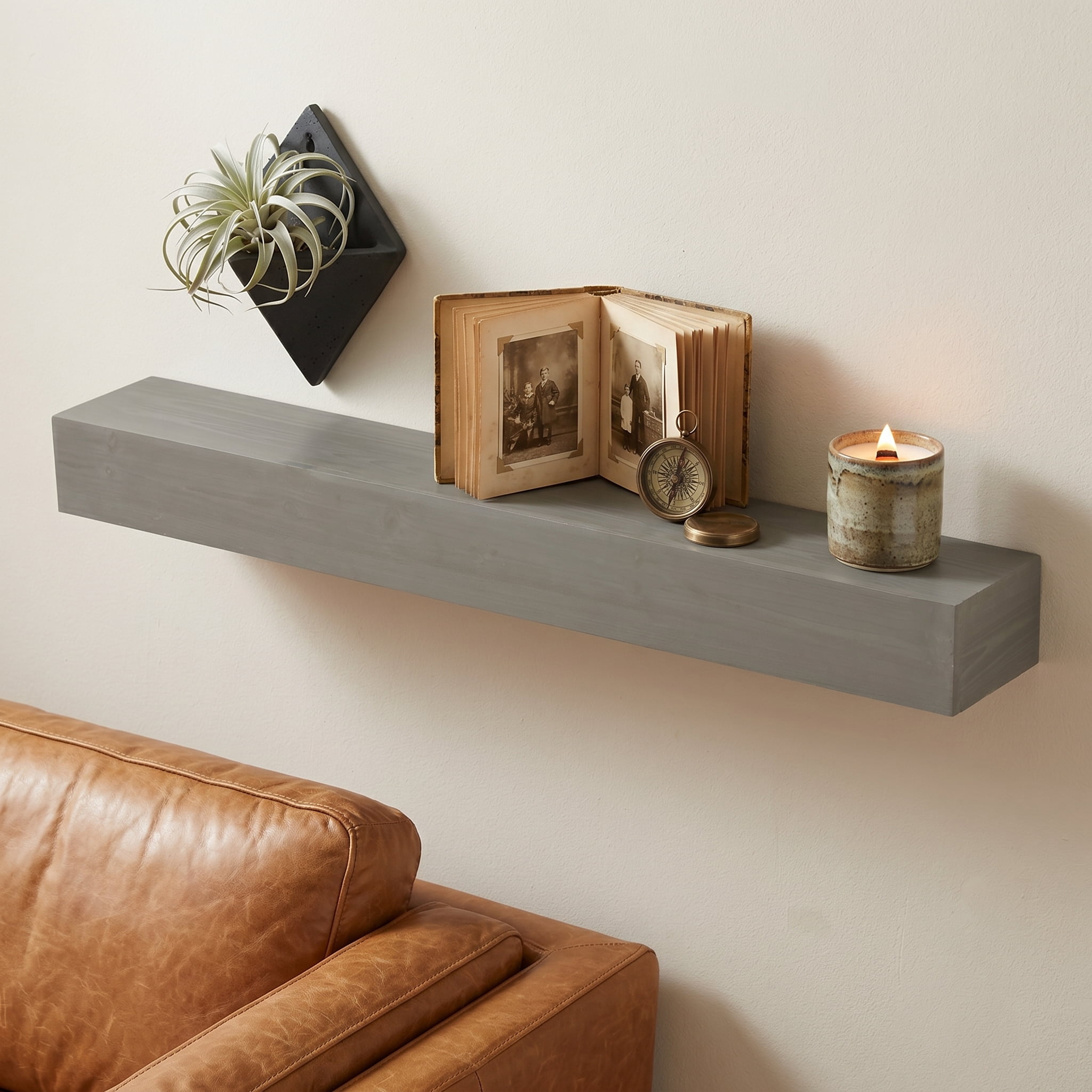 48" Fireplace Mantel Shelf,Solid Pine Wood Wall Mounted,Rustic Farmhouse Floating Shelf,Natural Finish for Home Decor,Grey
