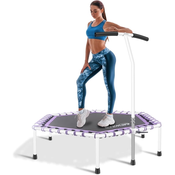 48'' Fitness Trampoline with Adjustable Handle Bar, Silent Trampoline Bungee Rebounder Jumping Cardio Trainer Workout for Adults - Max Limit 330 lbs