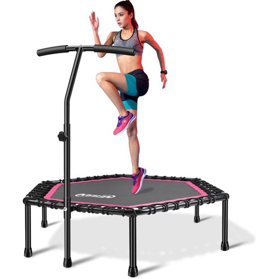 48'' Fitness Trampoline with Adjustable Handle Bar, Silent Trampoline Bungee Rebounder Jumping Cardio Trainer Workout for Adults - Max Limit 330 lbs