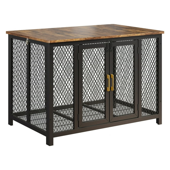 48" Flip-Top Dog Crate with Dual Doors | Heavy Duty Metal Kennel End Table for Easy Access & Security
