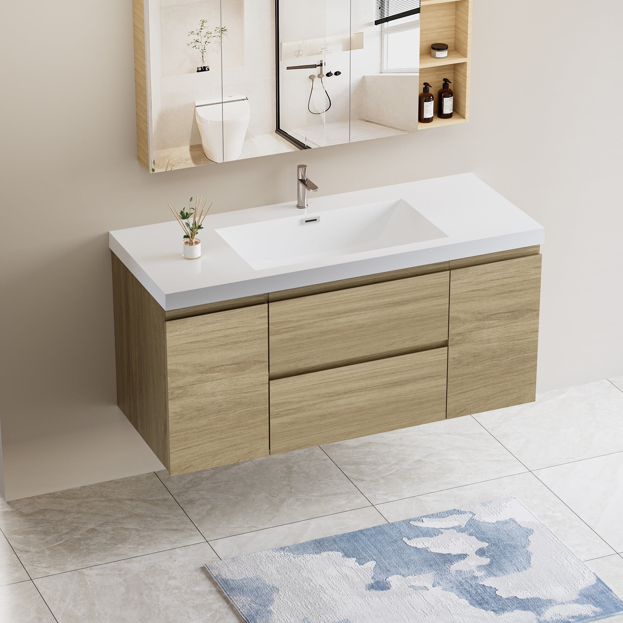 48" Floating Bathroom Vanity with Sink, Modern Wall-Mounted Storage ...