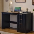 thumbnail image 1 of 48" Fluted Executive Desk, Modern Wood Computer Writing Desk Home Office Desk with Metal Handles, Writing Table Storage Cabinet for Study, Black, 1 of 9
