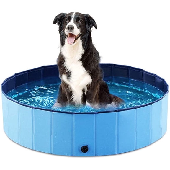 48" Foldable Hard Plastic Dog Swimming Pool, Collapsible Portable Pet Wading Bath Tub for Small Medium Large Dogs & Cats