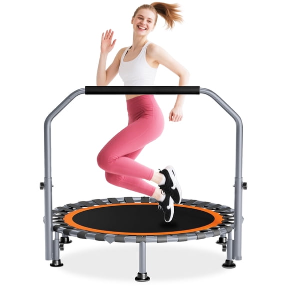 48" Foldable Mini Trampoline, Exercise Rebounder Mini Trampoline for Adults, Fitness Indoor Trampoline with Adjustable Handle Max Load 440lbs
