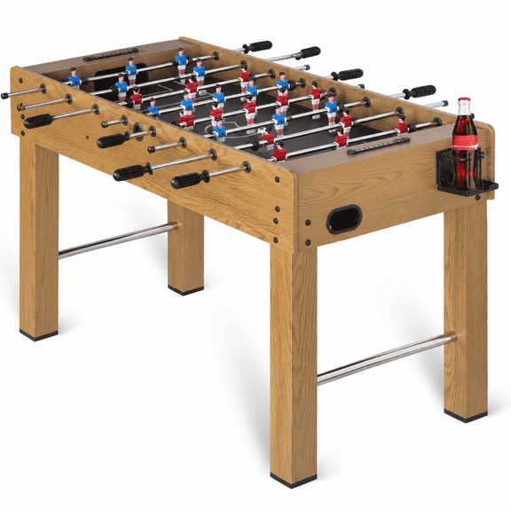 48" Foosball Table, Full Size Soccer Game Table with 2 Balls & 2 Cup Holders for Home Game Room, Wood Grain