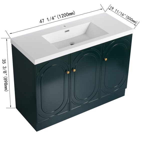 48" Freestanding Bathroom Vanity White Resin Sink & 3 Soft-Close Cabinet Doors (KD-Packing)