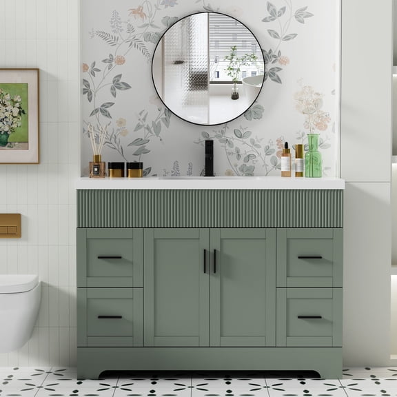 48" Freestanding Single Sink Bathroom Vanity with Resin Top, Faucet and Drain, EPA Certified