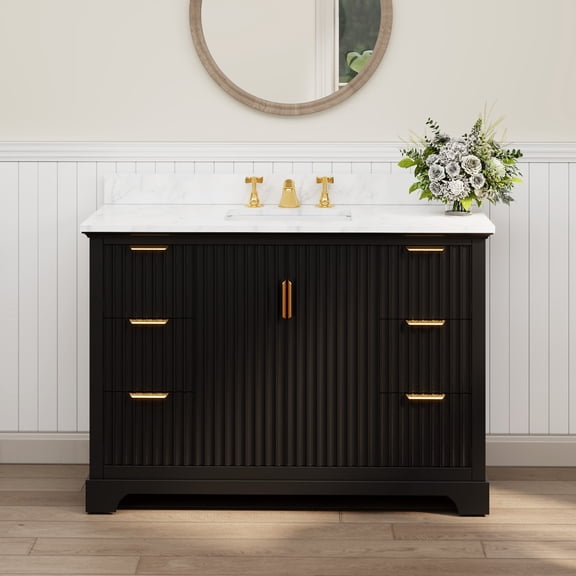48" Fully Assembled Single Bathroom Vanity with Engineered Stone Top, Ceramic Sink, Hand Paint