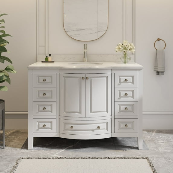 48" Fully Assembled Single Bathroom Vanity with Engineered Stone Top, Ceramic Sink, Hand Paint