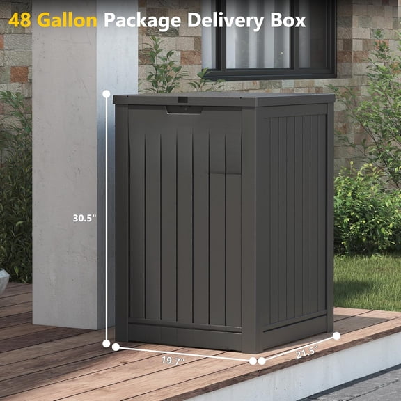 48 Gallon Large Double Wall Resin Parcel Drop Box, Lockable Waterproof w/Delivery Sign, Heavy Duty Secure Outdoor Package Storage Bin