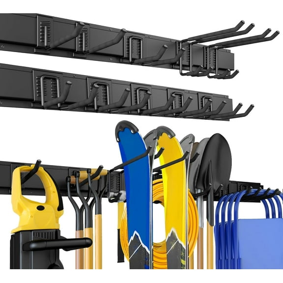 48" Garage Tool Organizer Wall Mount, 440lbs Garden Garage Storage Garage Organization with Adjustable Heavy Duty Hanging Hooks, Yard Rack Hanger System Shovel Rake Broom Ladder Holder, Men Gift