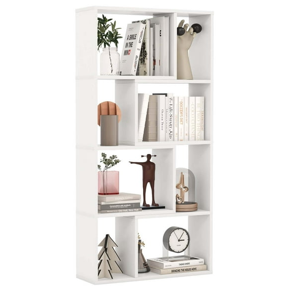 48" Geometric Bookshelf Open-back Bookcase with 8 Cubes 2 Anti-Toppling Devices White