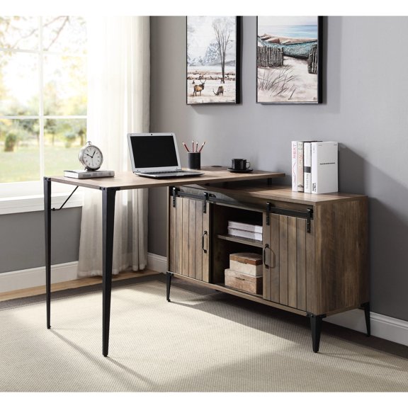 48" Gray Oak, Synthetic Wood Construction | Best for Home Office with Barn Door Storage | Comfortable and Attractive Writing Surface