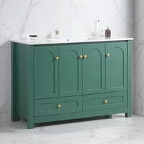 48" Green Bathroom Vanity with Sink Combo, Solid Wood Frame Cabinet with Ceramic Basin, 4 Soft-Close Doors & 2 Drawers, Modern Storage Vanity for Bathroom
