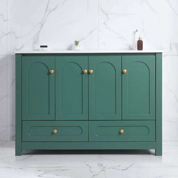 48" Green Vanity with Ceramic Sink and MDF Frame for a Perfect Blend