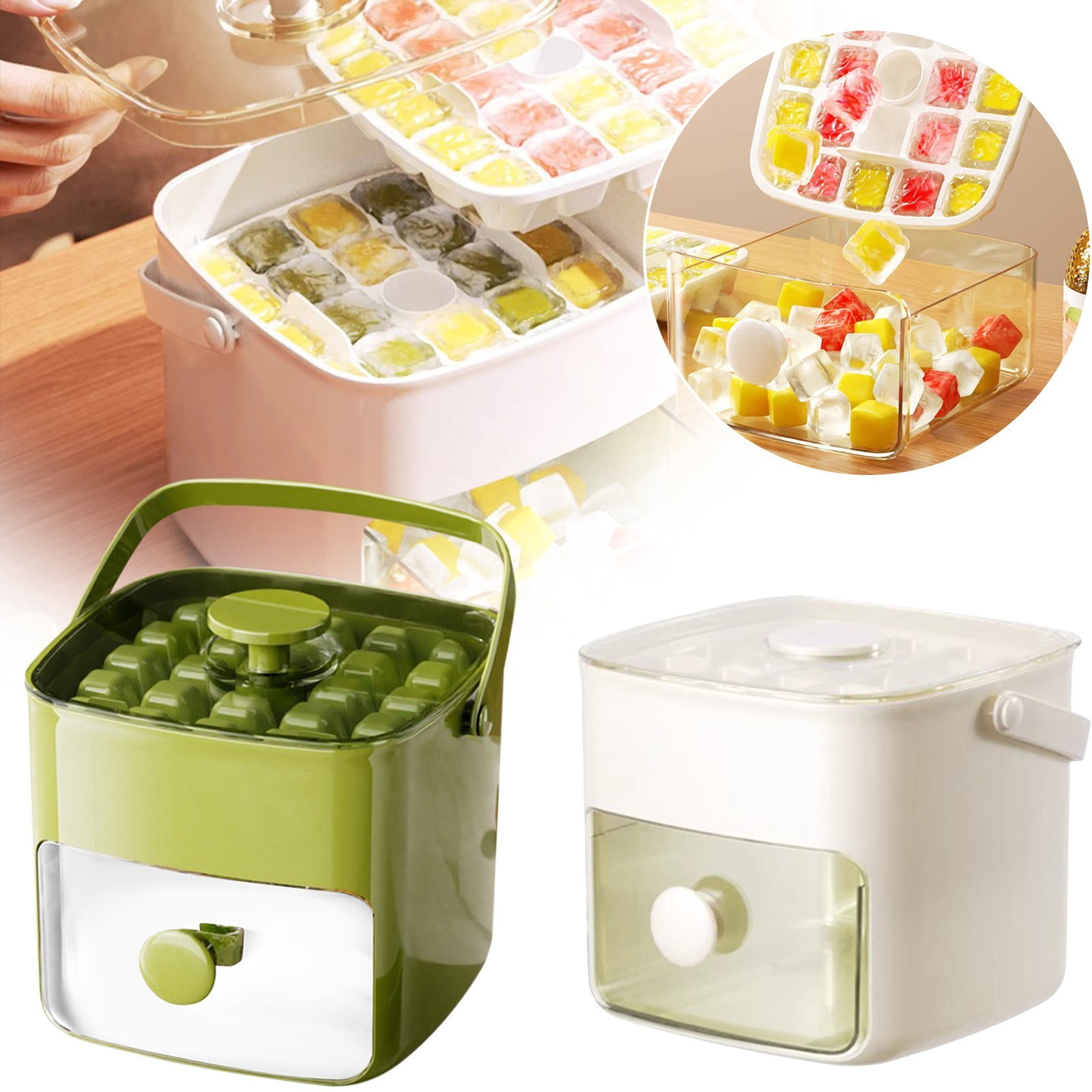 48 Grid Ice Cube Tray Double Layer,Easy Release Square Ice Mold Slow Melting Food-Grade Plastic for Freezer Whiskey Cocktail ice cube tray with lid and bin
