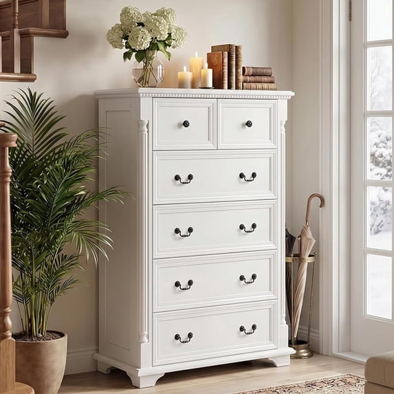48" H Tall Dressers for Bedroom 6-Drawer, Akaber Mid-Century Walnut Wood Chest of Drawers, Vintage Farmhouse Storage Organizer