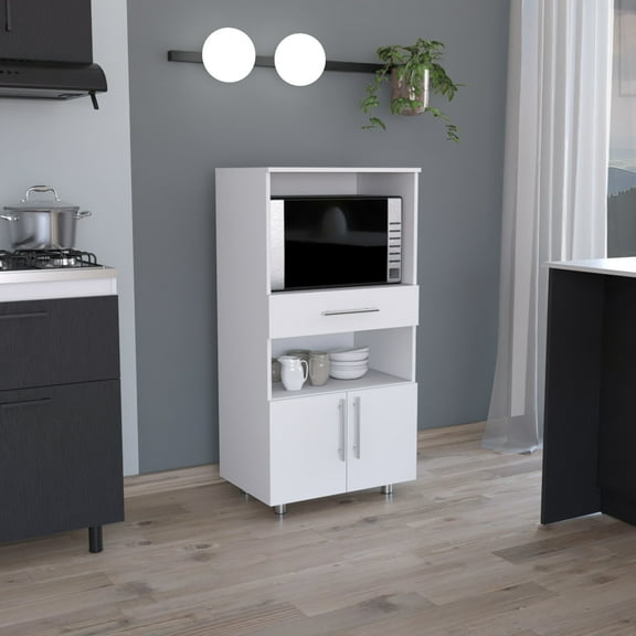 48" H White Kitchen Pantry - Two Doors & Open Shelves For Functional Organization Fine Arrangement