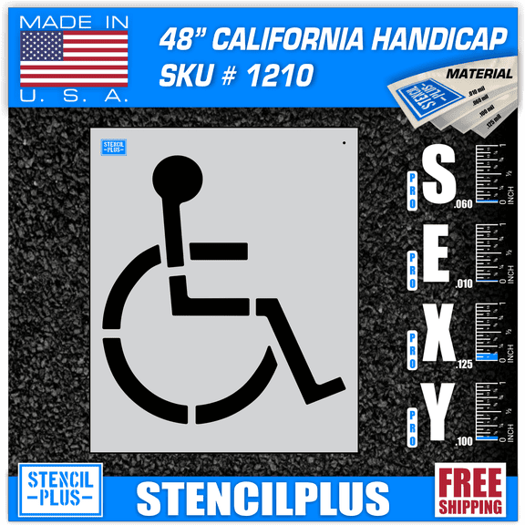 48"Handicap (3" Stroke -CA) Parking Lot Pavement Marking Stencil Thickness: 0.125