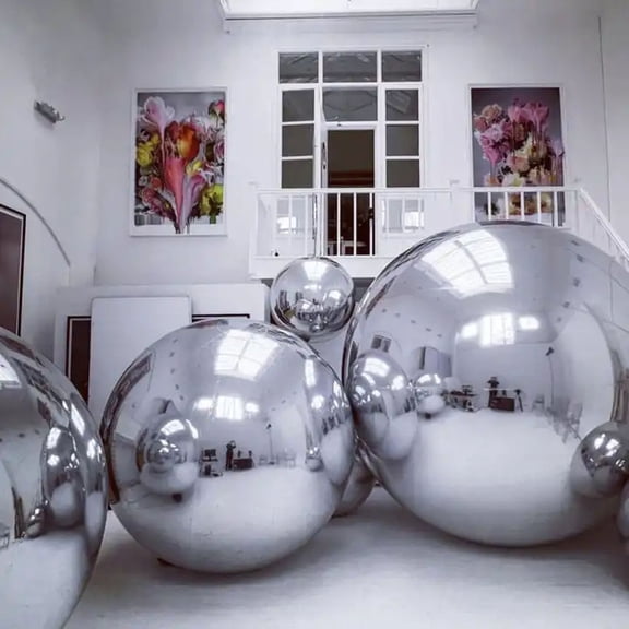 48" Hanging Silvery Inflatable Mirror Ball Giant Disco Inflatable Mirror Balloon Large Reflective Christmas Spheres For Stage Decoration