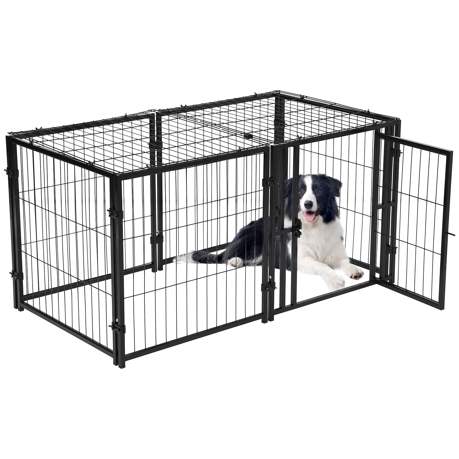 48" Heavy Duty Dog Crate - Escape-Proof Steel Cage with Double Doors & Wheels