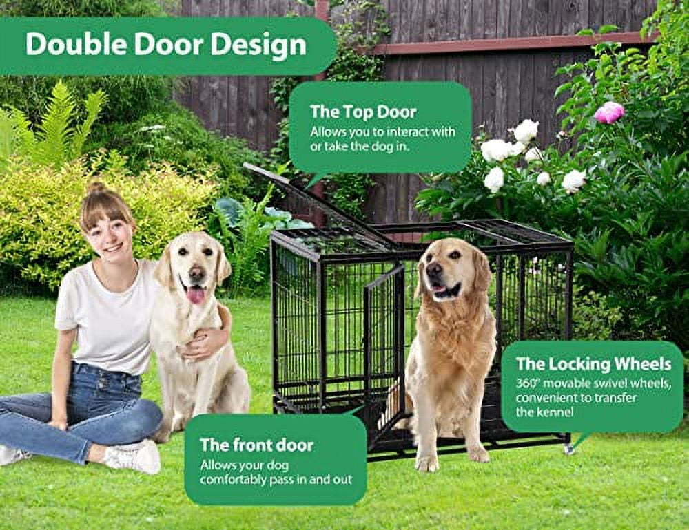 Image showcasing 48'' Heavy Duty Dog Crate for Medium and Large Dogs Double Doors ...