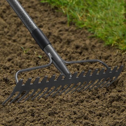 Pattio Rake 48'' Heavy Duty Garden Rake with Stainless Steel Handle, Metal Head for ...