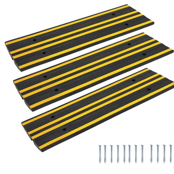 48" Heavy Duty Rubber Curb Ramp, Low Profile Driveway Ramp 2.6" Rise, 33,000 lbs Capacity, Reflective Strips For Car, SUV, RV, Wheelchair, Garage, Sidewalk 3-Pack