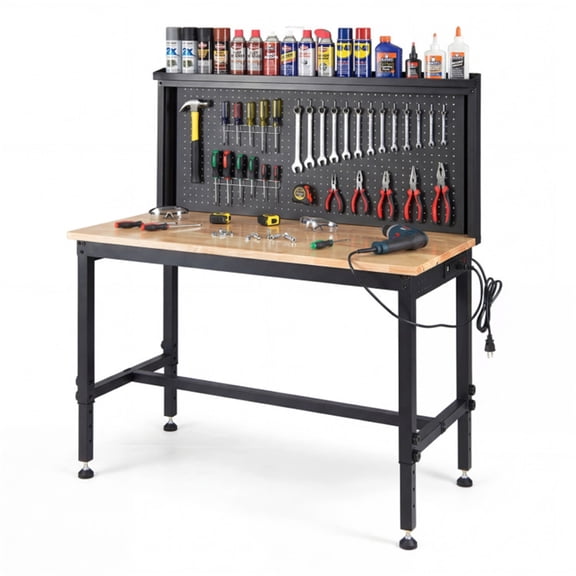 48" Heavy-Duty Workbench 2000LBS Capacity 7-Level Height Adjustable with Built-in Power Strip