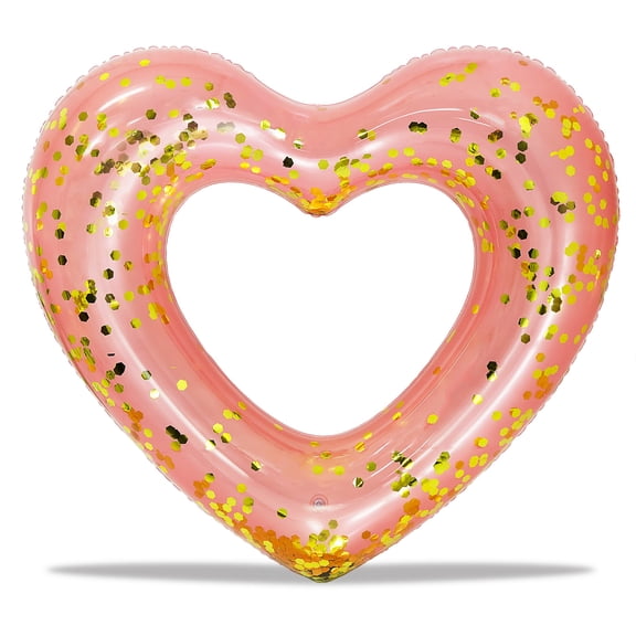 POZA Rose Gold Inflatable Heart Pool Float - Sparkly Confetti-Filled Heart Shaped Pool Tube, Inflatable Lounger for Beach or Lake, Fun Swimming Float for Kids and Adults - 48 Inches