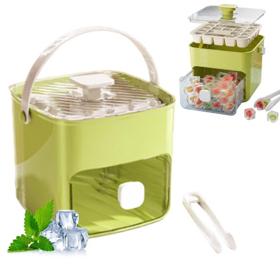 48 Ice Cube Maker with Easy Pres Double-Layer Ice Maker Set with Storage Container Press-Release Lid Silicone Ice Trays Portable Ice Storage System for Home Use 48 Cube Double-Deck Portable