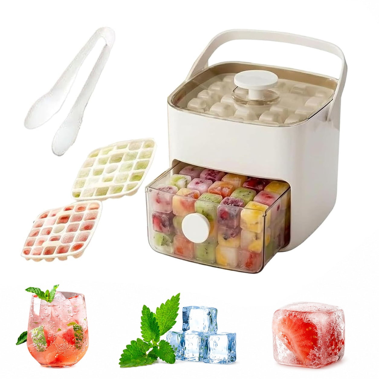 48 Ice Cube Maker with Easy Press Lid,Double Layer Portable Ice Cube Trays for Freezer with Lid and Bin, Ice Cube Mold Maker for Whiskey, Cocktail and Coffee Beverages