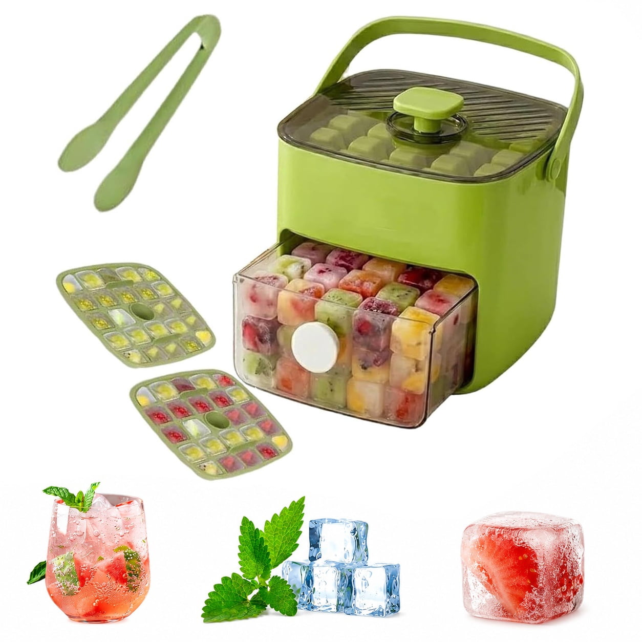 48 Ice Cube Maker with Easy Press Lid,Double Layer Portable Ice Cube Trays for Freezer with Lid and Bin, Ice Cube Mold Maker for Whiskey, Cocktail and Coffee Beverages