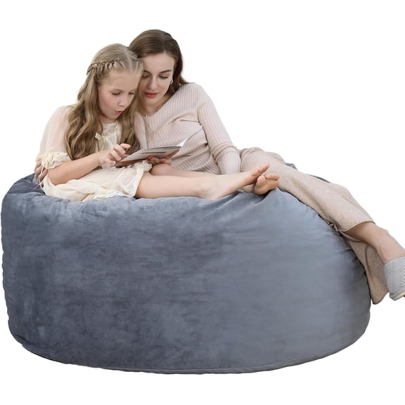48 In Bean Bag Chair with Memory Foam - Plush Velvet Lazy Sofa for Living Room Grey