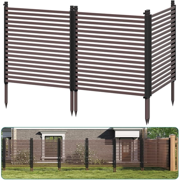 48 In Hx106 In W 3-Panel Metal Privacy Screen for AC Units Pool Equipment and Trash Cans Brown