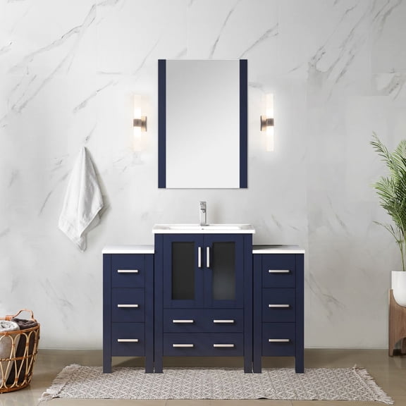 48 In. Navy Blue Bathroom Vanity, Scratch- Surface & Mirror - Single 18.25 D With Modern Design Stylish