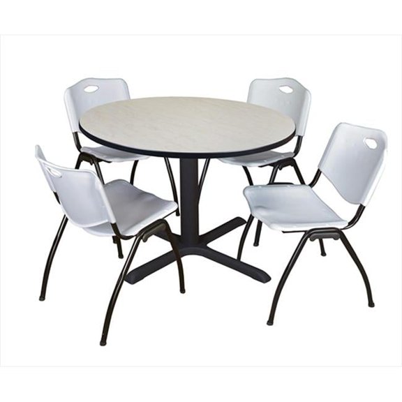 48 In. Round Laminate Table- Maple & Cain Base With 4 Grey M Stack Chairs