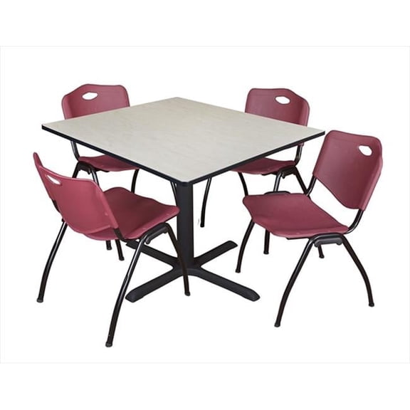 48 In. Square Laminate Table - Maple & Cain Base With 4 Burgundy M Stack Chairs