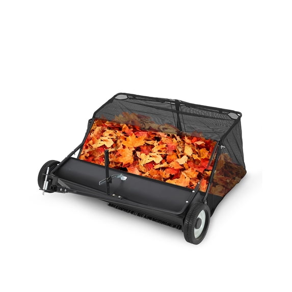 48-In Tow Behind Lawn Sweeper with 25 Cu. Ft. Hopper, Adjustable Brushes and Universal Hitch Fit