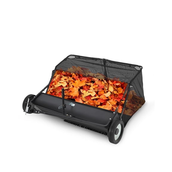 48-In Tow Behind Lawn Sweeper with 25 Cu. Ft. Hopper, Adjustable Brushes and Universal Hitch Fit