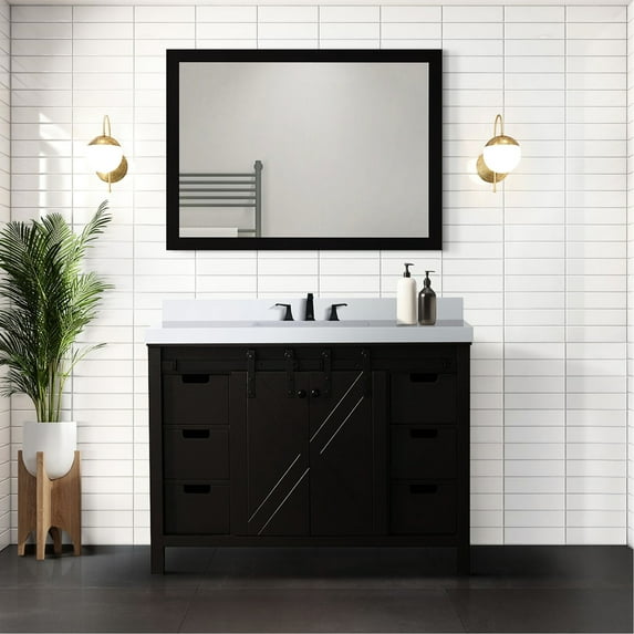 48 In. W Brown Vanity For Bathroom With Cultured Marble Countertop & Faucet - Soft Close Tabs, Plentiful Storage Options Bath Top And Included Pulls, Sufficient