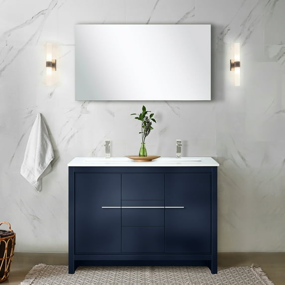 48 In. W X 20 D Navy Blue Bath Vanity With Cultured Marble Top - Solid Wood, Soft Close, And Scratch , Abundant Storage, Charming Double Bathroom Top, Stain Spacious