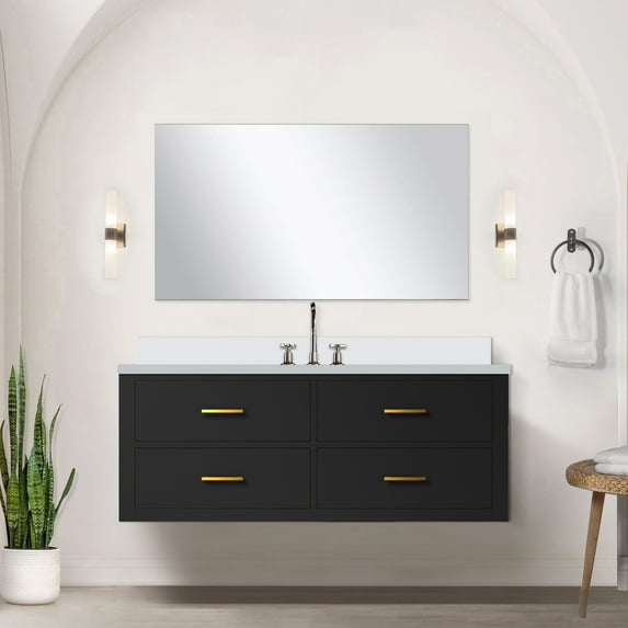 48 In. W X 22 D Black Bath Vanity, Cultured Marble Top With Faucet , Soft Close, Solid Wood And Panels 48" 22" Vanity Faucet, Frame Plywood
