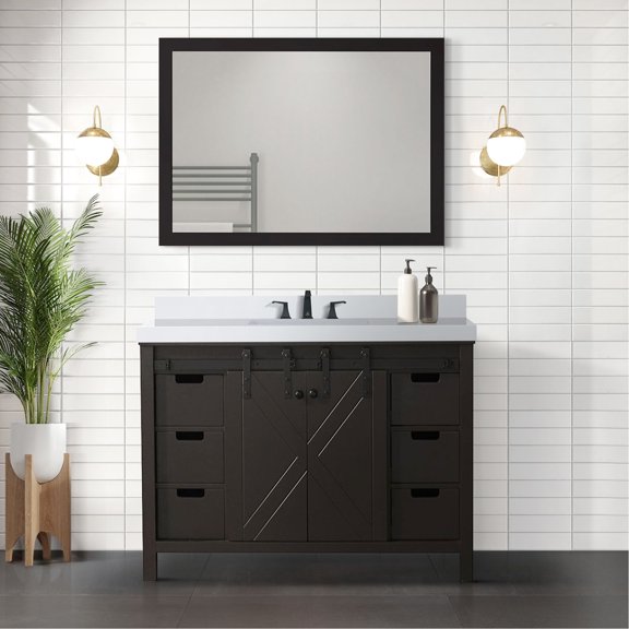 48 In. W X 22 D Brown Bathroom Cabinet With 44 Mirror And Generous Vanity Storage - Fully Assembled 48" 22" Bath &