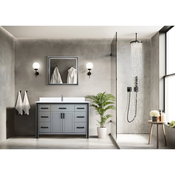 48 In. W X 22 D Dark Grey Bath Vanity Featuring Marble Top And Faucet - Soft Close, Scratch Stain Resistance, Ample Storage Facility 48"w 22"d With Finish, Considerable Capacity