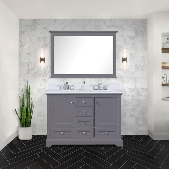 48 In. W X 22 D Dark Grey Bath Vanity With Stain Marble Top, Faucet, And Functional Storage Scratch Top Included Faucet