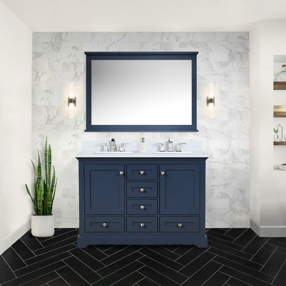 48 In. W X 22 D Navy Blue Double Bath Vanity, Cultured Marble Surface, Faucet, And Storage 48" 22" Vanity With Countertop, Dependable Build
