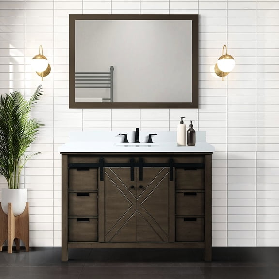 48 In. W X 22 D Rustic Brown Bath Vanity With White Quartz Countertop & Faucet Included - Soft Close, , Ample Storage 48" 22" And To Damage, Generous Shelf Space