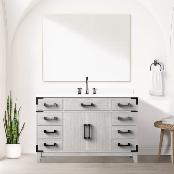 48 In. White Oak Vanity With Cultured Marble Counter And Interior Shelf Countertop Versatile Cabinetry